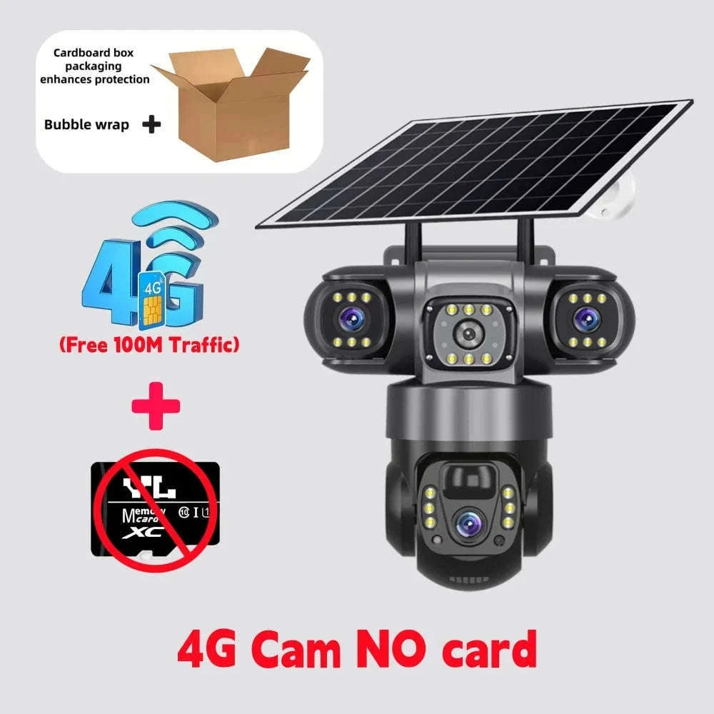 4G LTE Solar Security Camera 15MP Triple Lens PTZ Night Vision-4G CCTV No Card / Poland