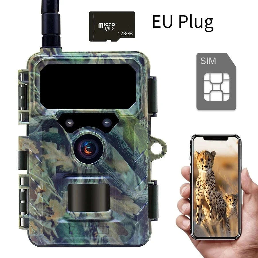 4G LTE Trail Camera with App Control, 2.7K Night Vision-EU Plug-64GB