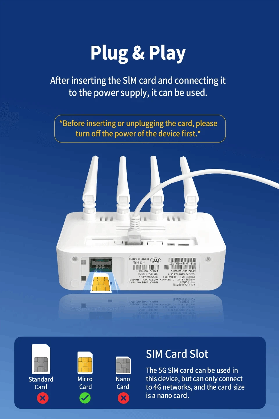 4G LTE WiFi 6 Router 300Mbps SIM Modem for 32 Devices-China Mainland