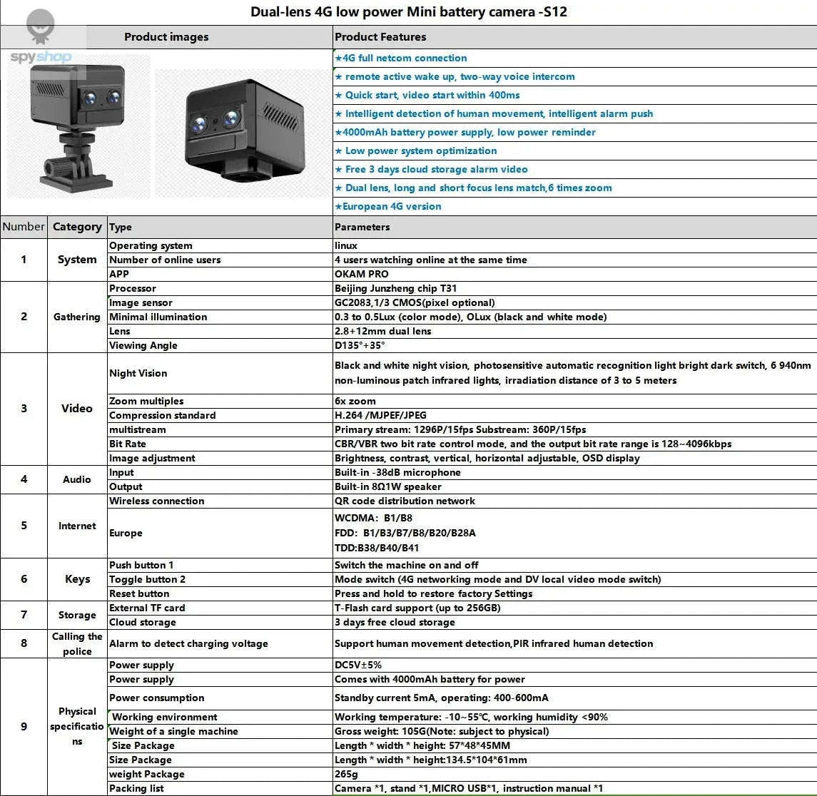 4G Mini 4K Dual‑Lens Camera – 6X Zoom, Night Vision, Two‑Way Intercom-EU Camera Add 64G TF / Type-C