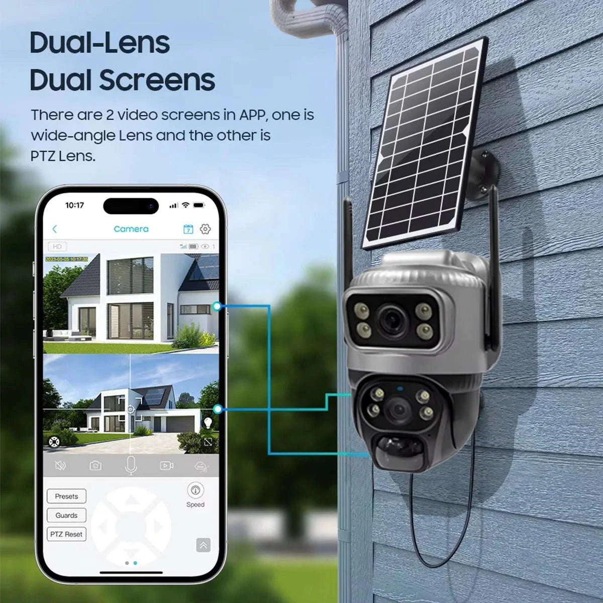 4G Solar Dual-Lens Outdoor Security Camera with 10X Zoom and Human Detection-4G Solar Camera Add 128G / Poland