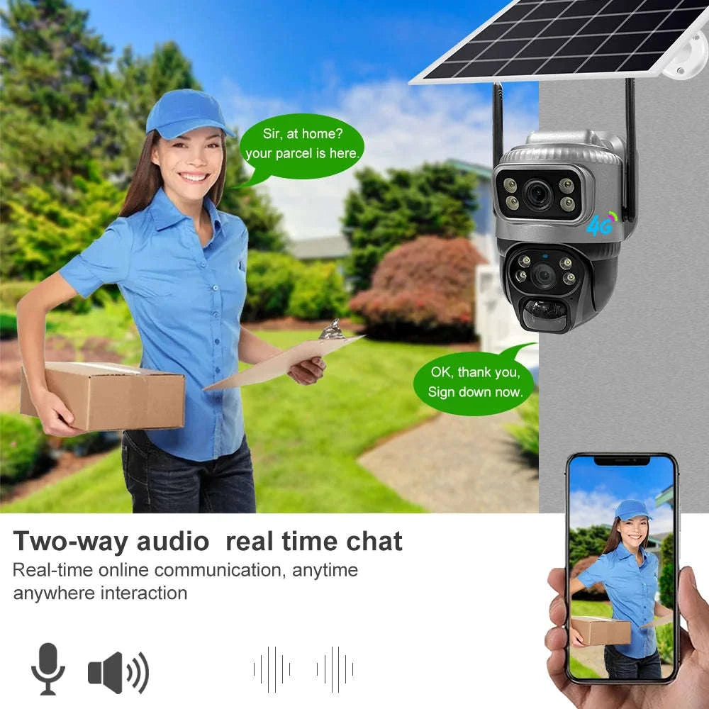 4G Solar Dual-Lens Outdoor Security Camera with 10X Zoom and Human Detection-4G Solar Camera Add 128G / Poland