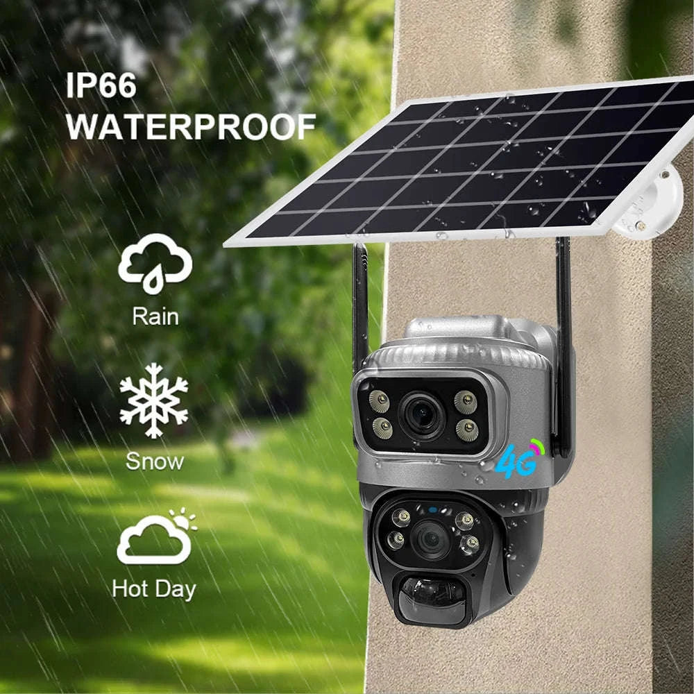 4G Solar Dual-Lens Outdoor Security Camera with 10X Zoom and Human Detection-4G Solar Camera Add 128G / Poland