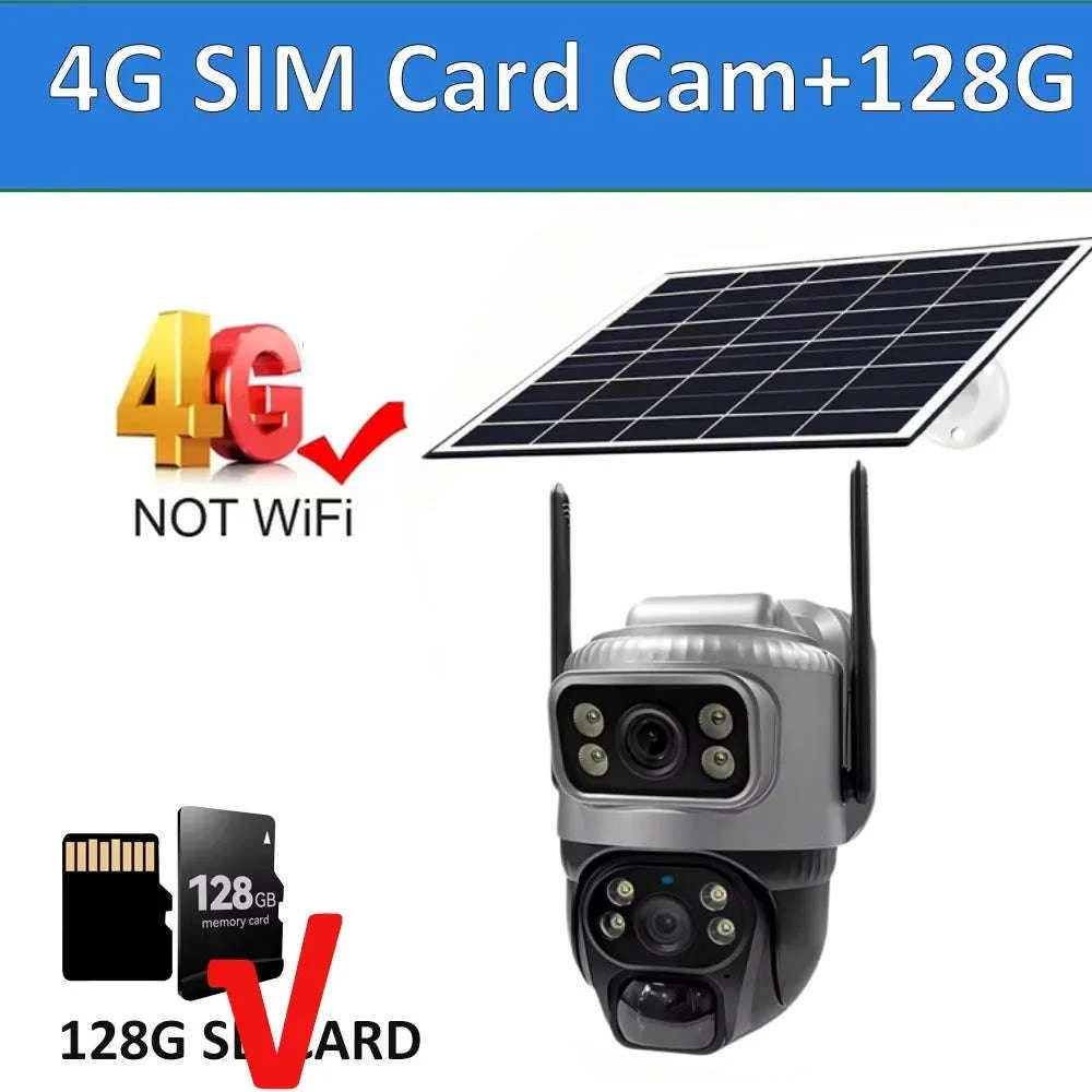 4G Solar Dual-Lens Outdoor Security Camera with 10X Zoom and Human Detection-4G Solar Camera Add 128G / Poland