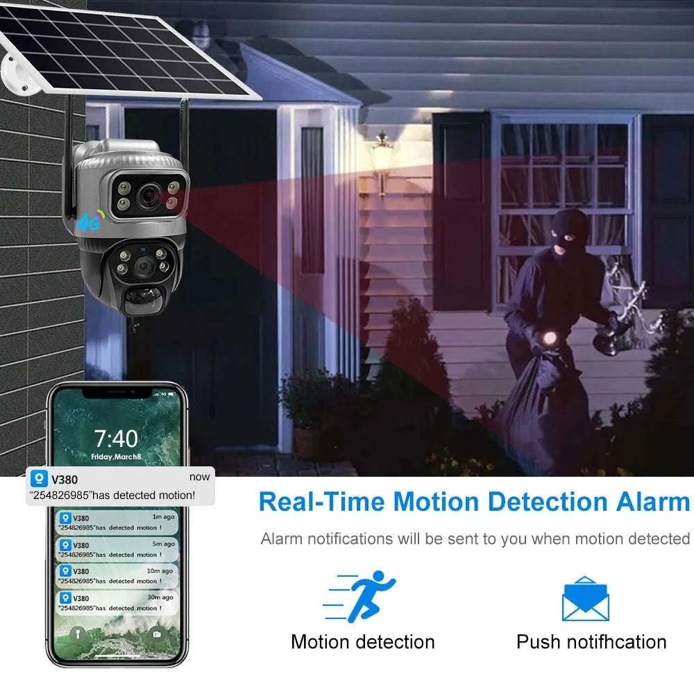 4G Solar Dual-Lens Outdoor Security Camera with 10X Zoom and Human Detection-4G Solar Camera Add 128G / Poland