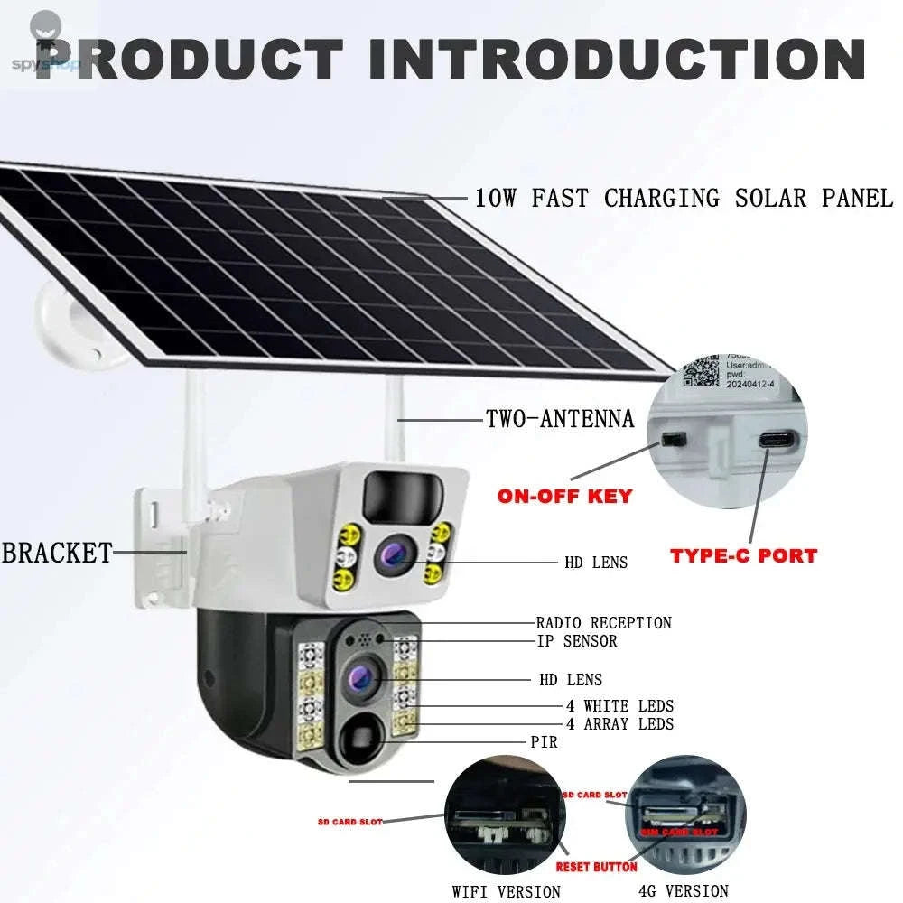 4G Solar IP Security Camera – 8MP Dual Lens Outdoor Surveillance-WIFI Camera No Card