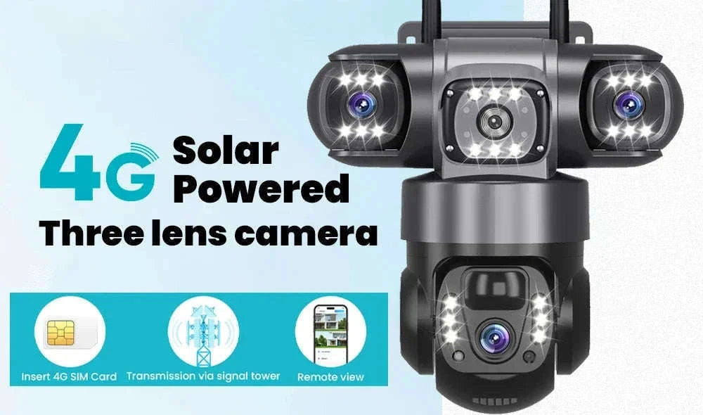 4G Solar Outdoor Security Camera with Triple Lens and PIR Detection-4G camera add 128GB / Poland