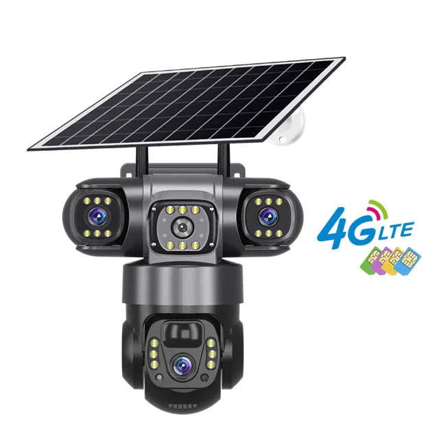 4G Solar Outdoor Security Camera with Triple Lens and PIR Detection-4G camera add 128GB / Poland