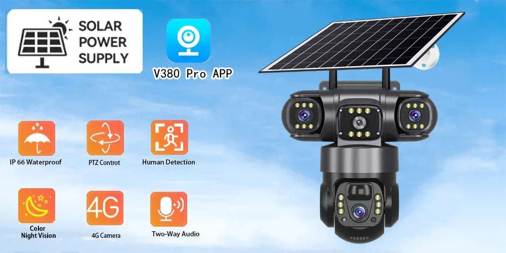4G Solar Outdoor Security Camera with Triple Lens and PIR Detection-4G camera add 128GB / Poland