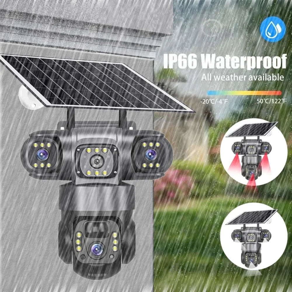 4G Solar Outdoor Security Camera with Triple Lens and PIR Detection-4G camera add 128GB / Poland