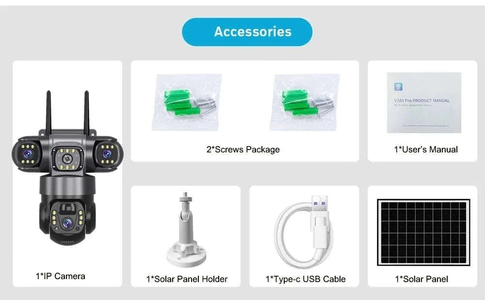 4G Solar Outdoor Security Camera with Triple Lens and PIR Detection-4G camera add 128GB / Poland