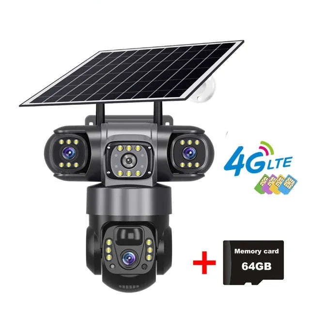 4G Solar Outdoor Security Camera with Triple Lens and PIR Detection-4G camera add 128GB / Poland