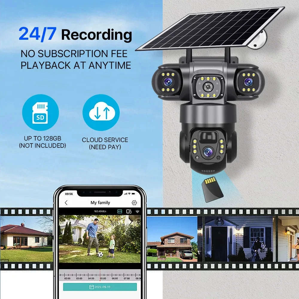 4G Solar Outdoor Security Camera with Triple Lens and PIR Detection-4G camera add 128GB / Poland