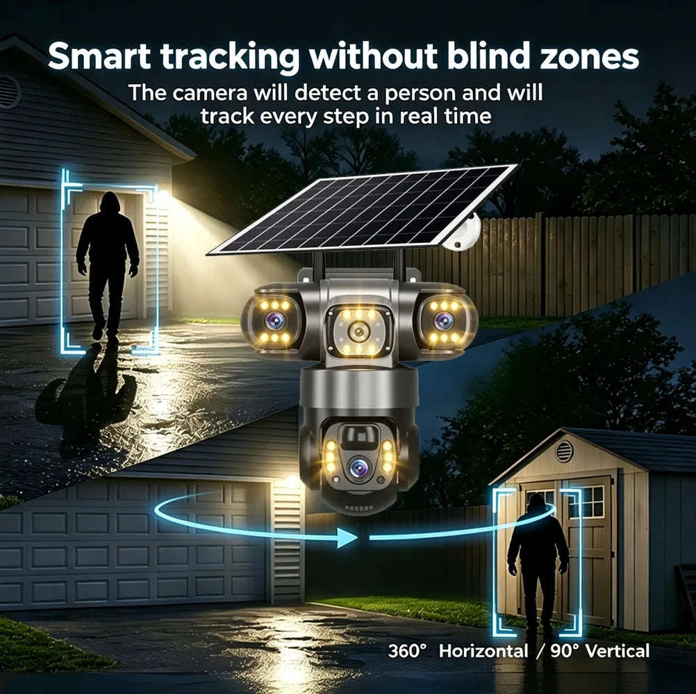 4G Solar Outdoor Security Camera with Triple Lens and PIR Detection-4G camera add 128GB / Poland