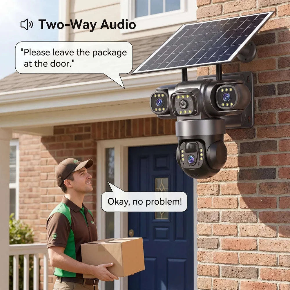 4G Solar Outdoor Security Camera with Triple Lens and PIR Detection-4G camera add 128GB / Poland
