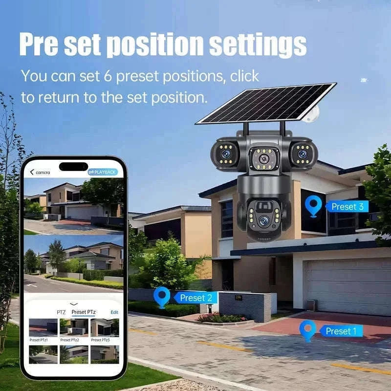 4G Solar Outdoor Security Camera with Triple Lens and PIR Detection-4G camera add 128GB / Poland