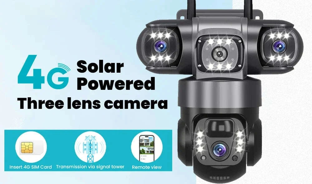 4G Solar Outdoor Security Camera with Triple Lens and PIR Detection-4G camera add 128GB / Poland