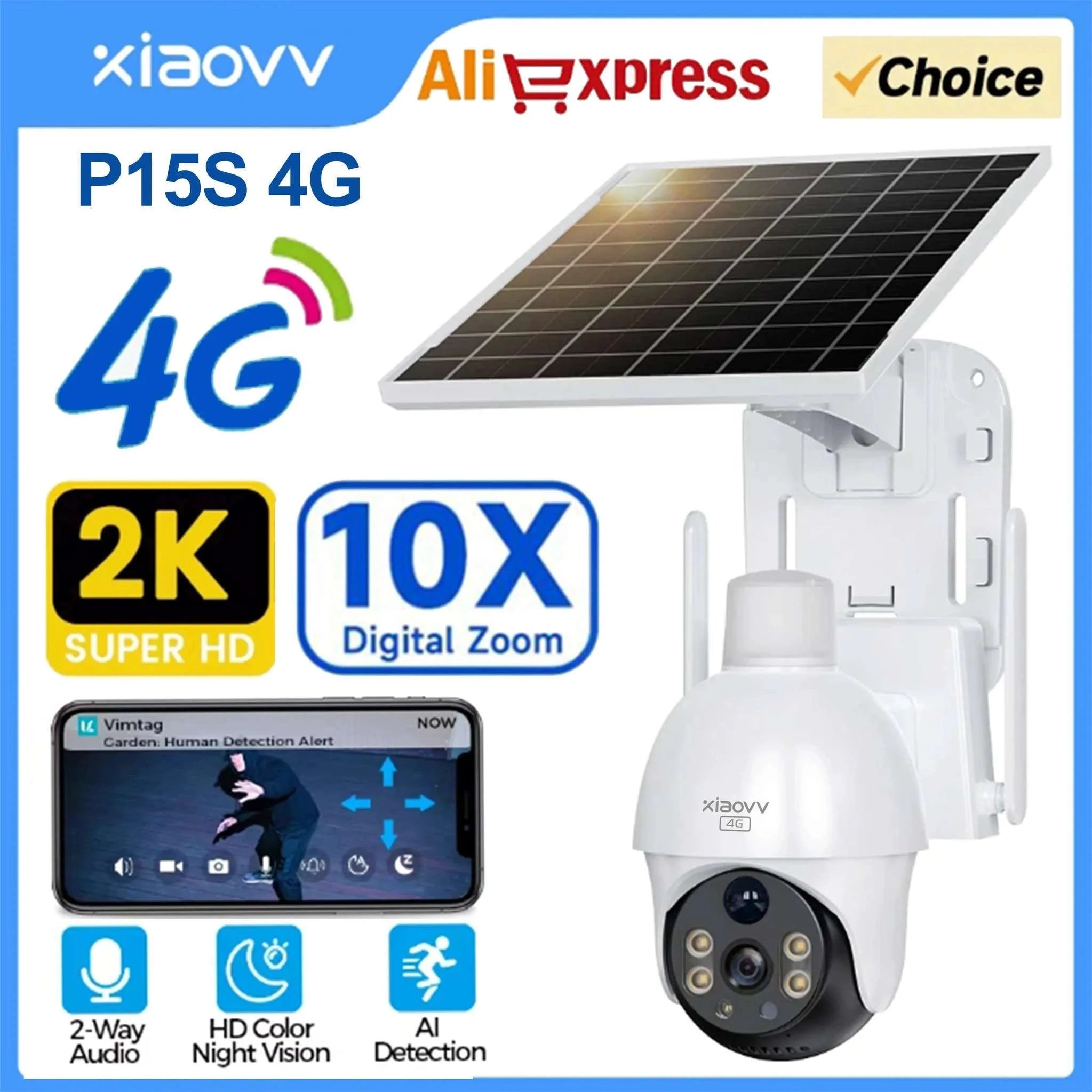 4G Solar Security Camera PTZ 3MP Outdoor Night Vision Surveillance-4G Camera / EU Plug
