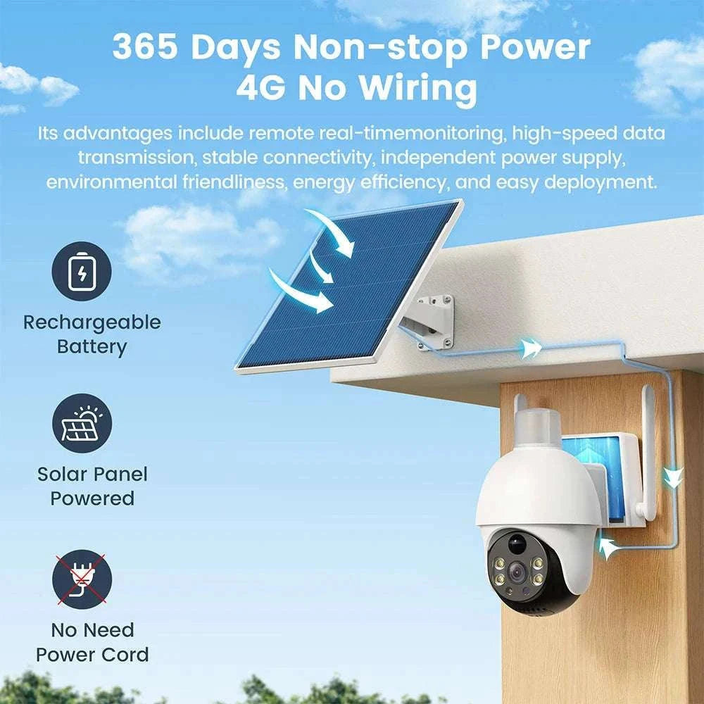 4G Solar Security Camera PTZ 3MP Outdoor Night Vision Surveillance-4G Camera / EU Plug