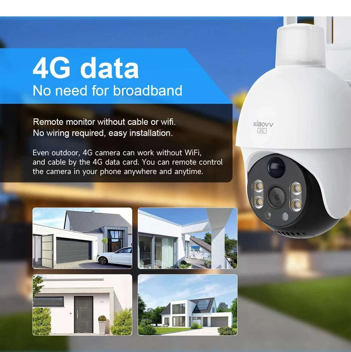 4G Solar Security Camera PTZ 3MP Outdoor Night Vision Surveillance-4G Camera / EU Plug