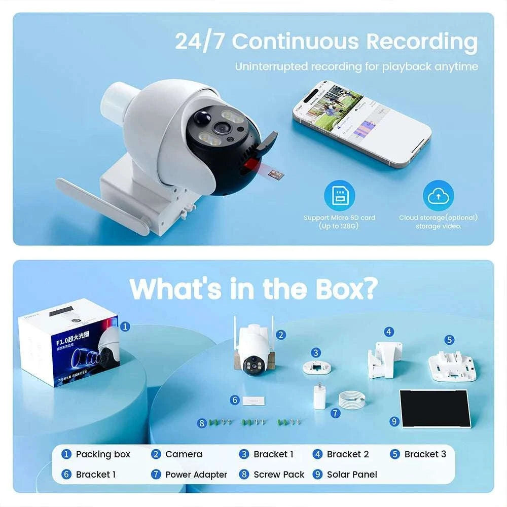 4G Solar Security Camera PTZ 3MP Outdoor Night Vision Surveillance-4G Camera / EU Plug