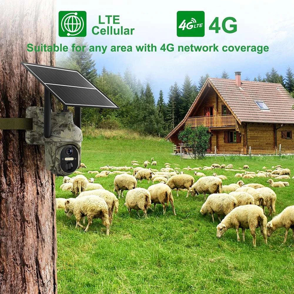 4G Solar Trail Camera 2K 3MP Outdoor Security with Night Vision-4G Cam 128G