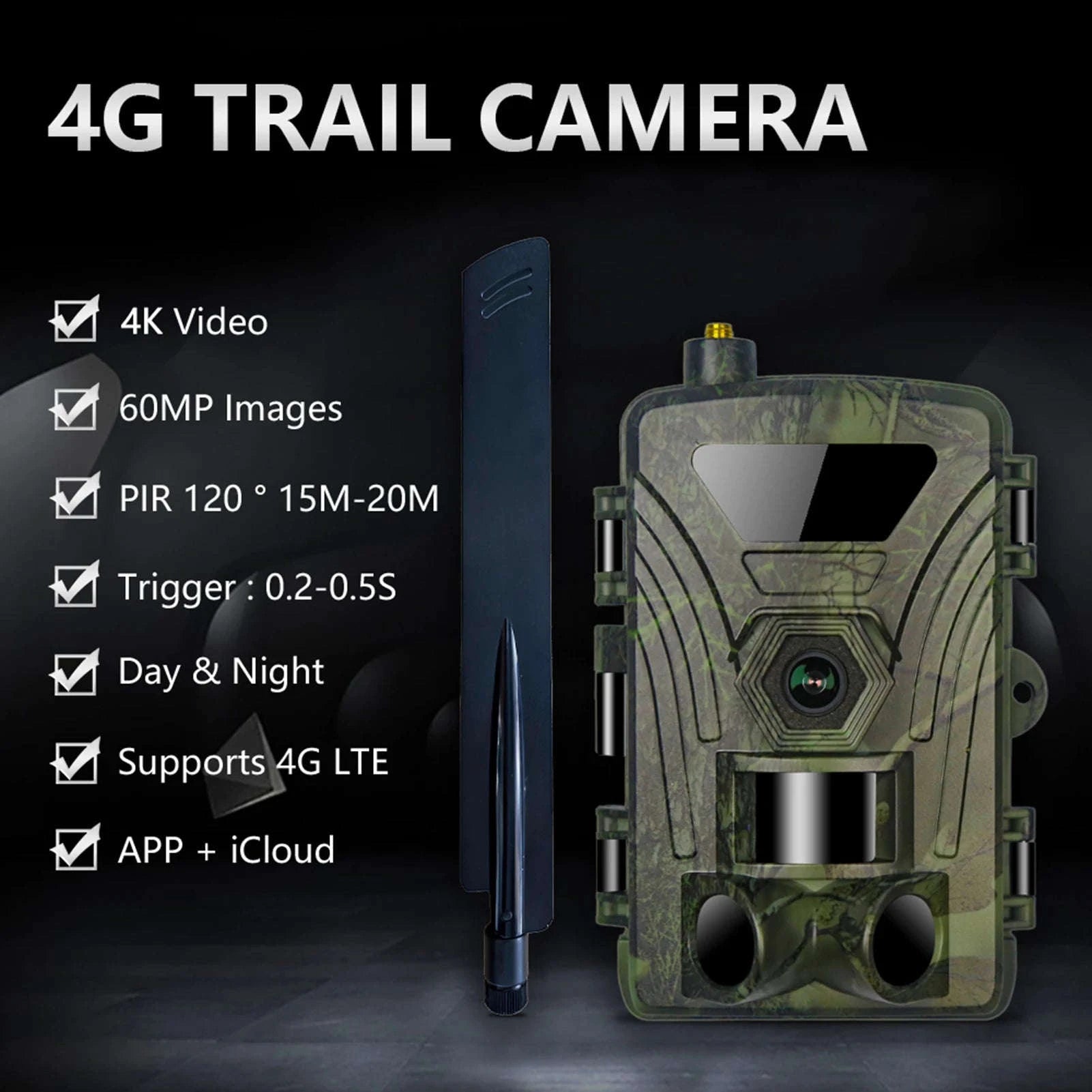 4G Trail Camera 8K Video, 60MP Images, 120° PIR-4G 8K 60MP