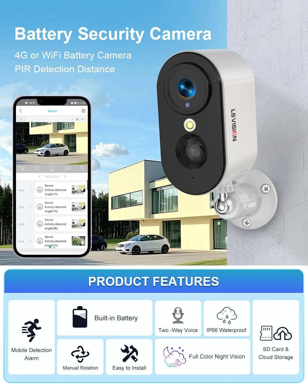 4G Wireless PTZ Security Camera 4MP Outdoor Battery CCTV-4G Cam Add 64G / China Mainland