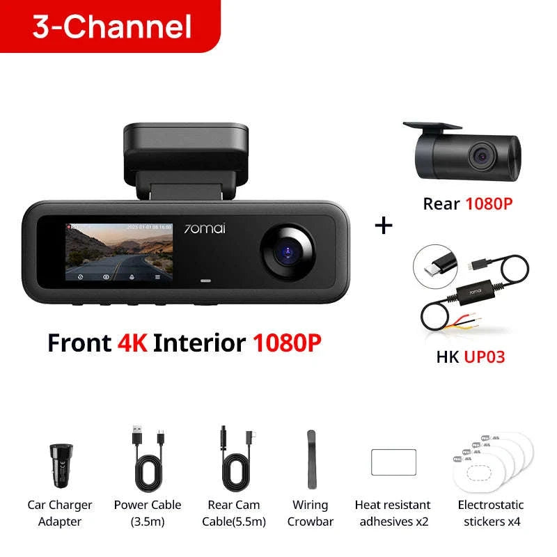 4K 3-Channel Dash Cam Front Rear Interior Voice Control GPS Parking Surveillance-T800E Set n HW UP03 / Mexico / UHS-I U3 512GB
