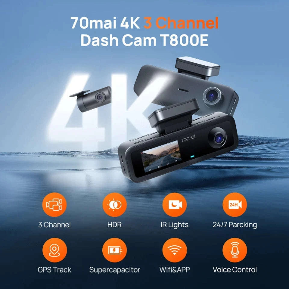 4K 3-Channel Dash Cam Front Rear Interior Voice Control GPS Parking Surveillance-T800E Set n HW UP03 / Mexico / UHS-I U3 512GB