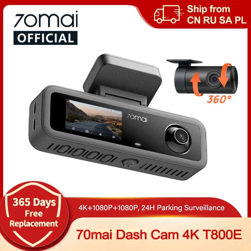 4K 3-Channel Dash Cam Front Rear Interior Voice Control GPS Parking Surveillance-T800E Set n HW UP03 / Mexico / UHS-I U3 512GB