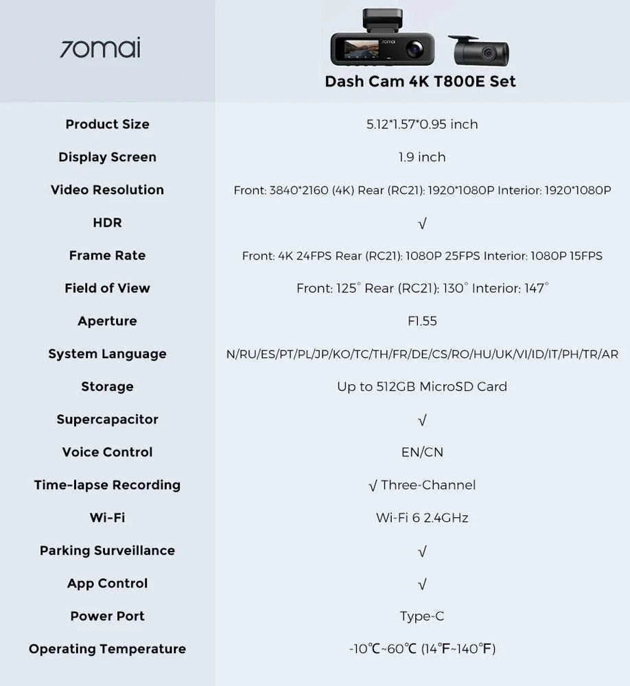 4K 3-Channel Dash Cam with Front, Rear & Interior Recording-T800E Set n HW UP03 / UHS-I U3 64GB / Poland