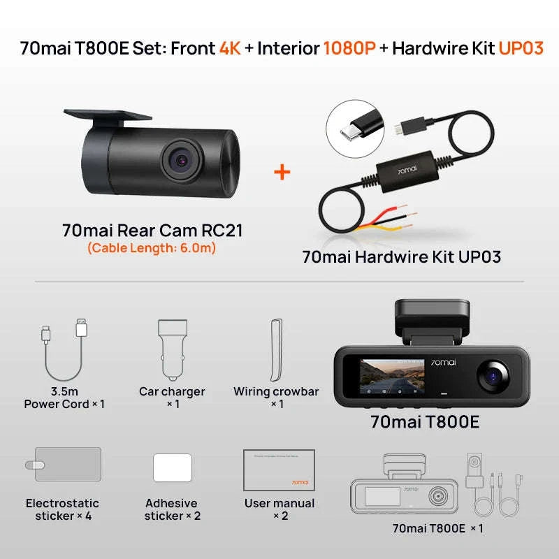 4K 3-Channel Dash Cam with Front, Rear & Interior Recording-T800E Set n HW UP03 / UHS-I U3 64GB / Poland