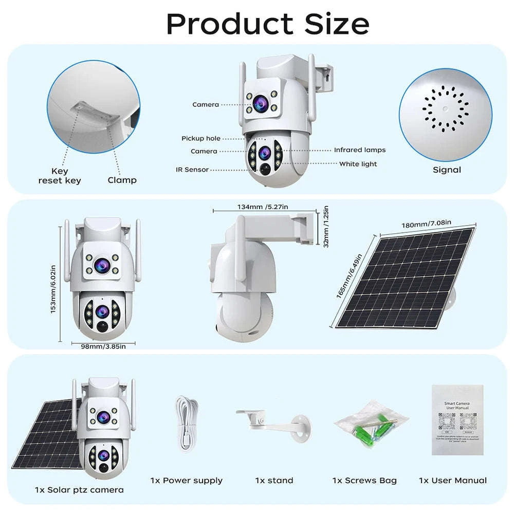 4K 6MP WiFi Solar Outdoor Dual Lens PTZ Security Camera-2MP CAM