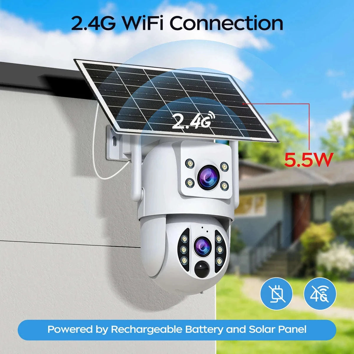 4K 6MP WiFi Solar Outdoor Dual Lens PTZ Security Camera-2MP CAM