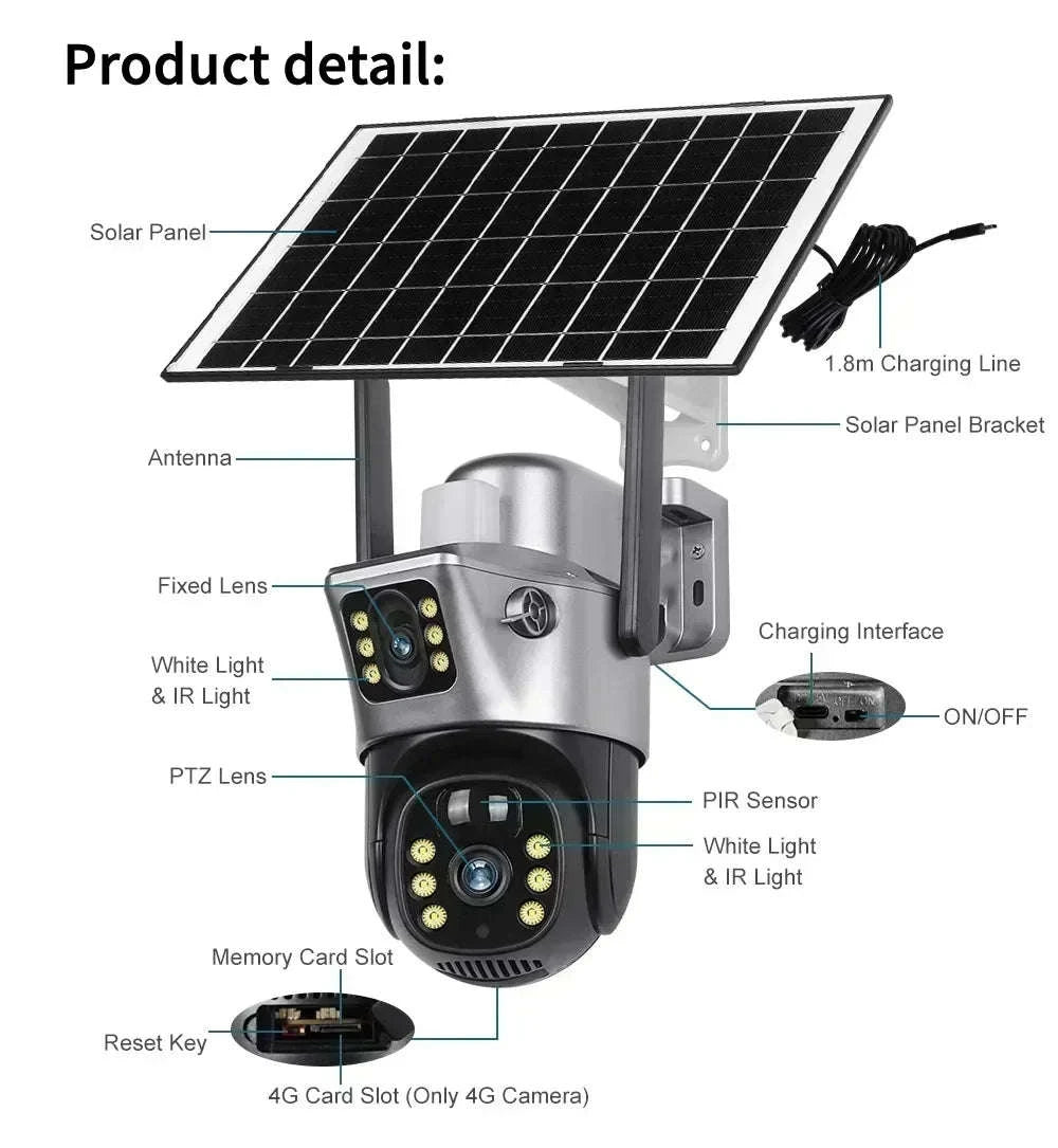 4K 8MP Dual Lens Solar Security Camera Outdoor WiFi 4G Waterproof Night Vision-Wifi No Card