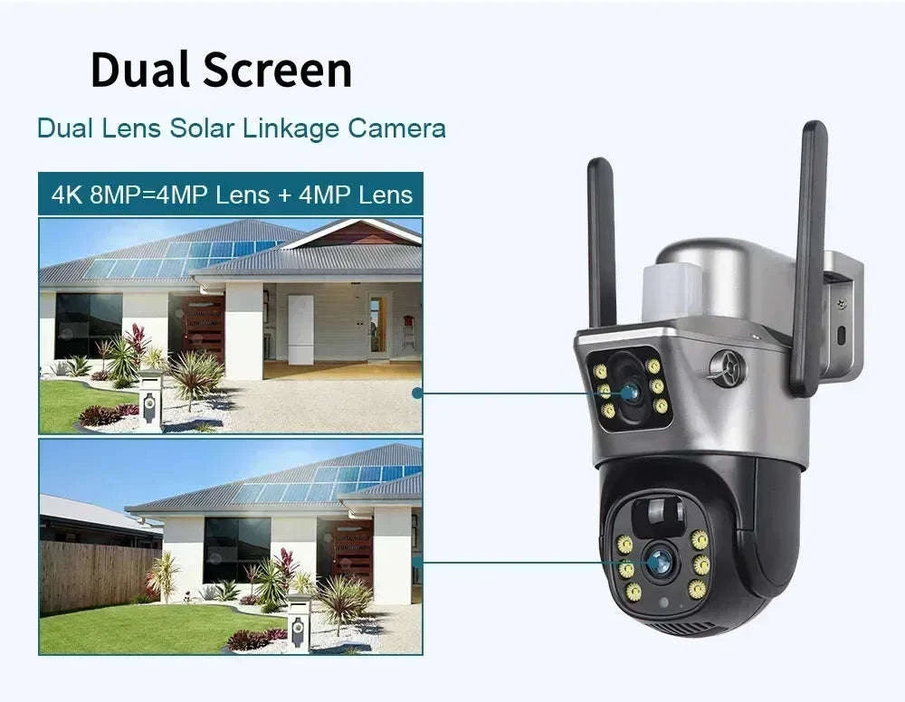 4K 8MP Dual Lens Solar Security Camera Outdoor WiFi 4G Waterproof Night Vision-Wifi No Card