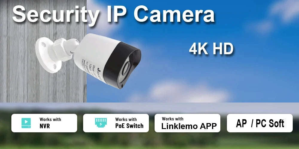 4K 8MP PoE Security Camera Outdoor IP66 Night Vision CCTV-5MP Camera DC 12V / 12mm