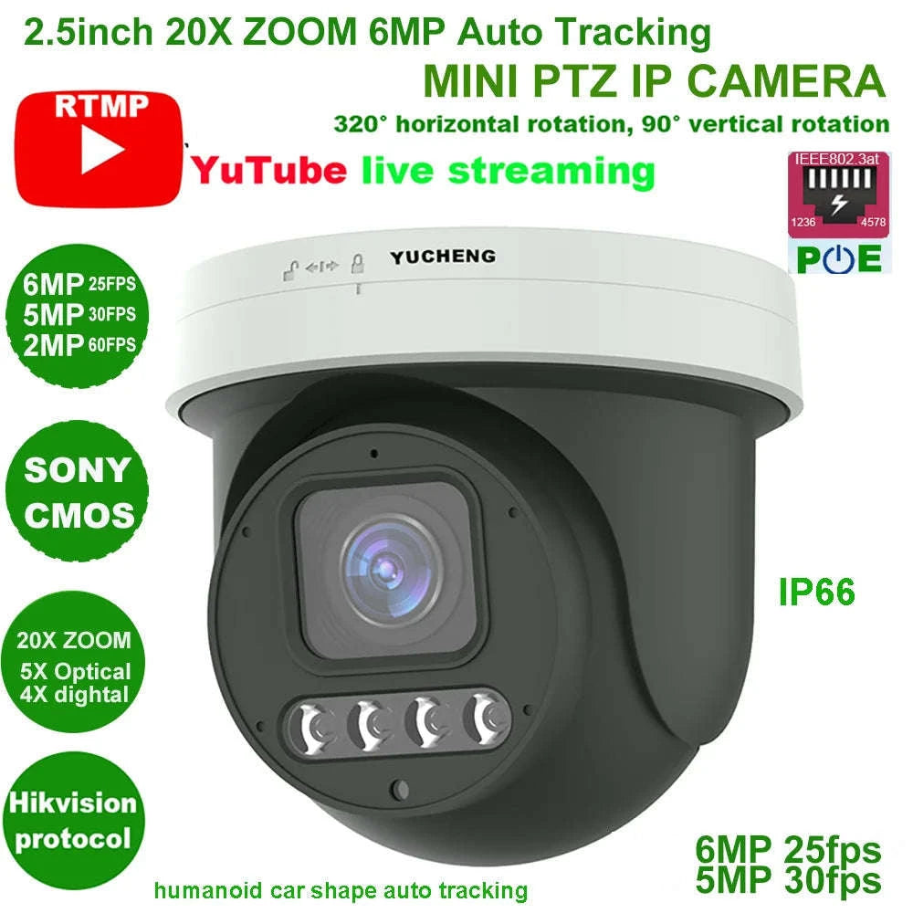 4K 8MP PTZ IP Camera with 20X Zoom-3K 6MP 25fps PoE