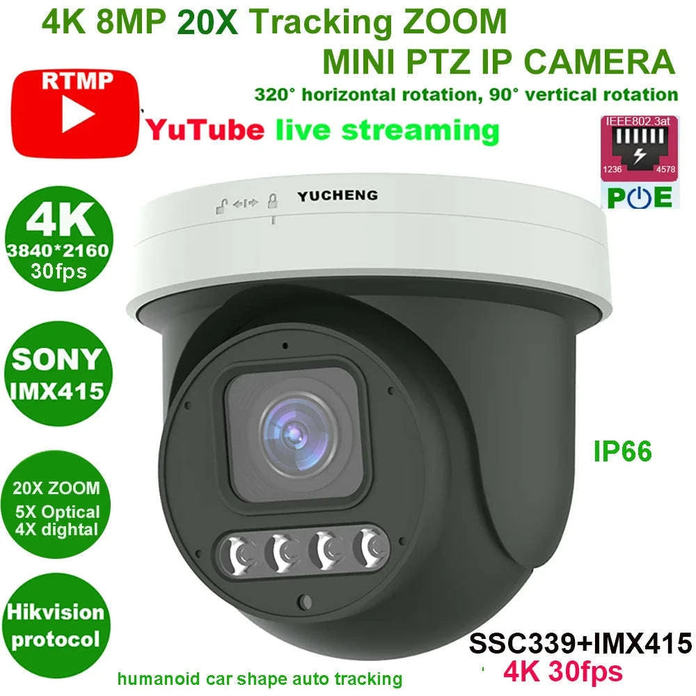 4K 8MP PTZ IP Camera with 20X Zoom-3K 6MP 25fps PoE