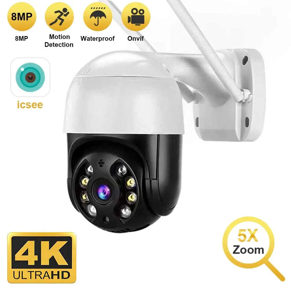 4K 8MP PTZ WiFi IP Camera Outdoor 4X Digital Zoom AI Human Detection-8mp EU Plug with 64g / 4mm