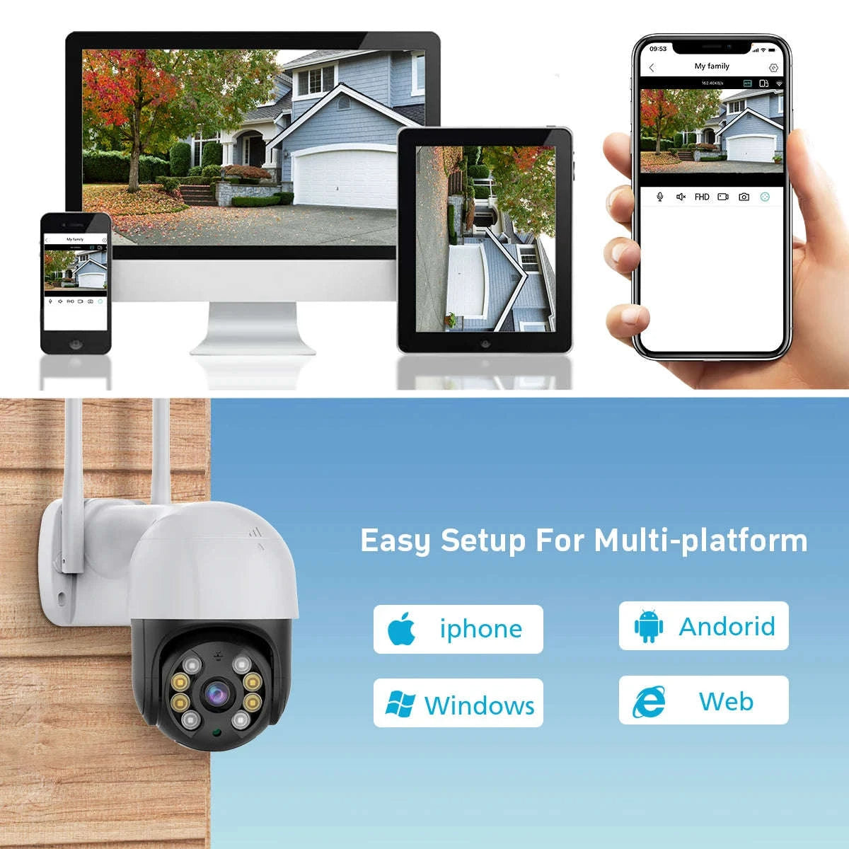 4K 8MP PTZ WiFi IP Camera Outdoor 4X Digital Zoom AI Human Detection-8mp EU Plug with 64g / 4mm
