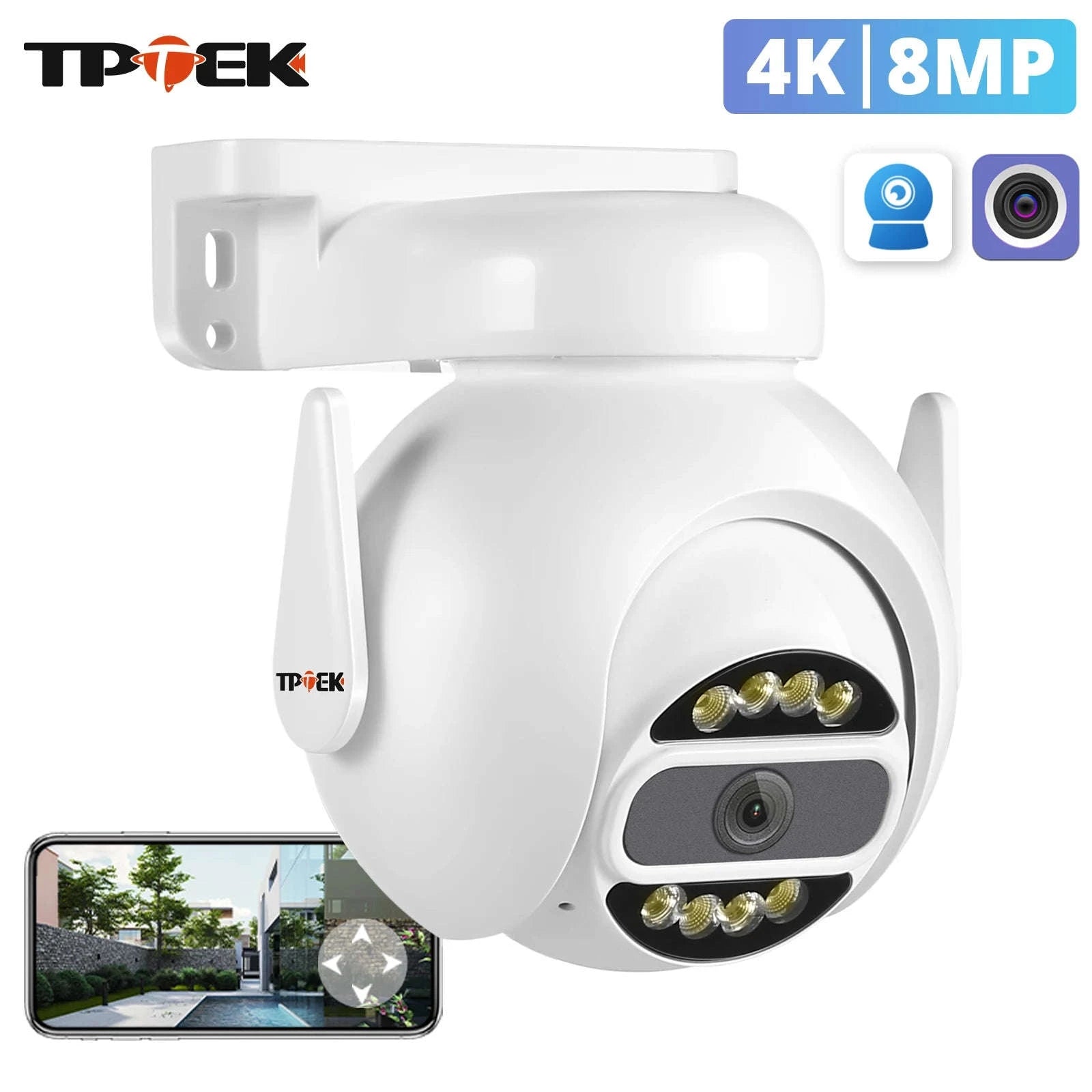 4K 8MP PTZ WiFi Security Camera with Night Vision & Motion Alerts-4MP No TF Card / US Plug