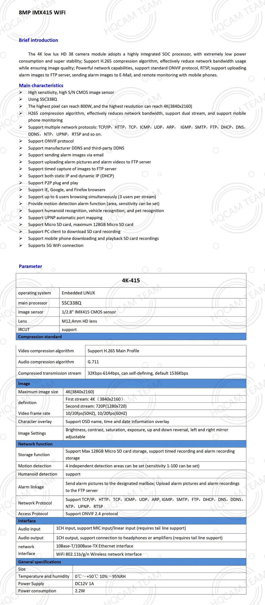 4K 8MP WiFi IP Camera Module with Starlight Night Vision-4K IMX415 WIFI