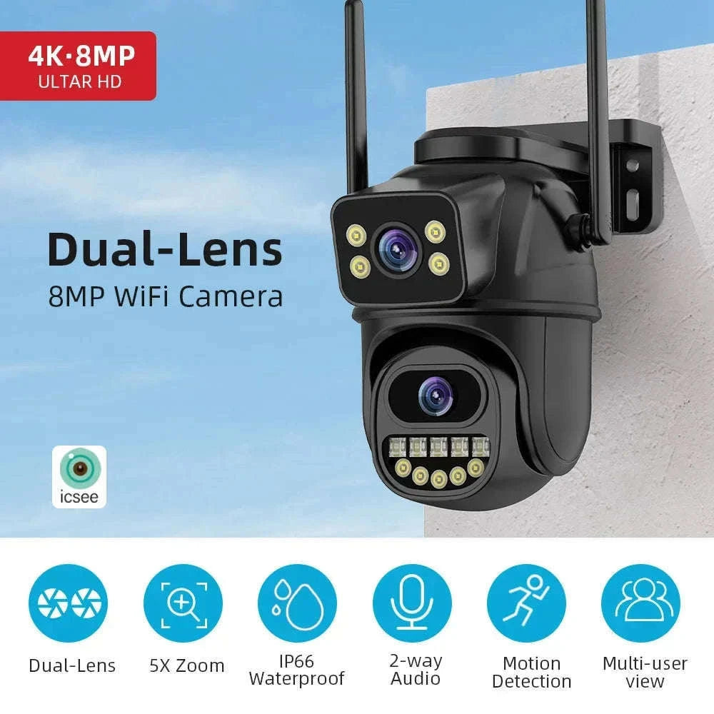 4K 8MP WiFi Security Camera with Dual-Lens PTZ Control-4MP NO SD Card / US Plug