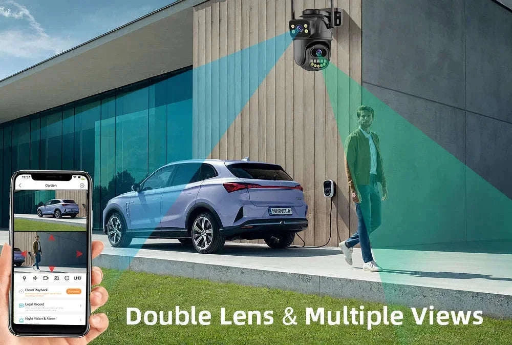 4K 8MP WiFi Security Camera with Dual-Lens PTZ Control-4MP NO SD Card / US Plug