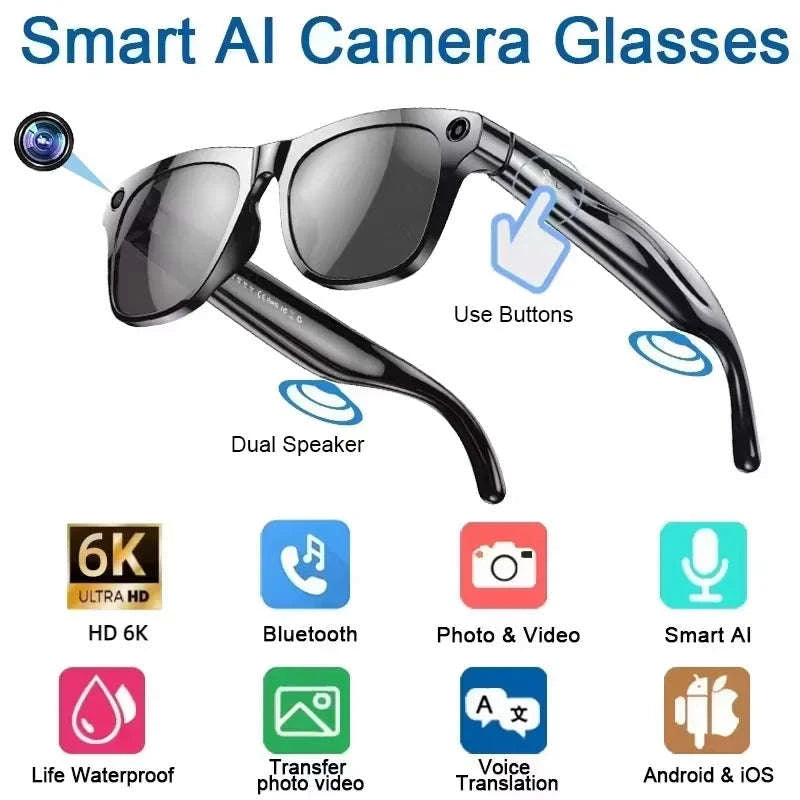4K AI Smart Glasses with Photochromic Lenses and HD Camera-Black