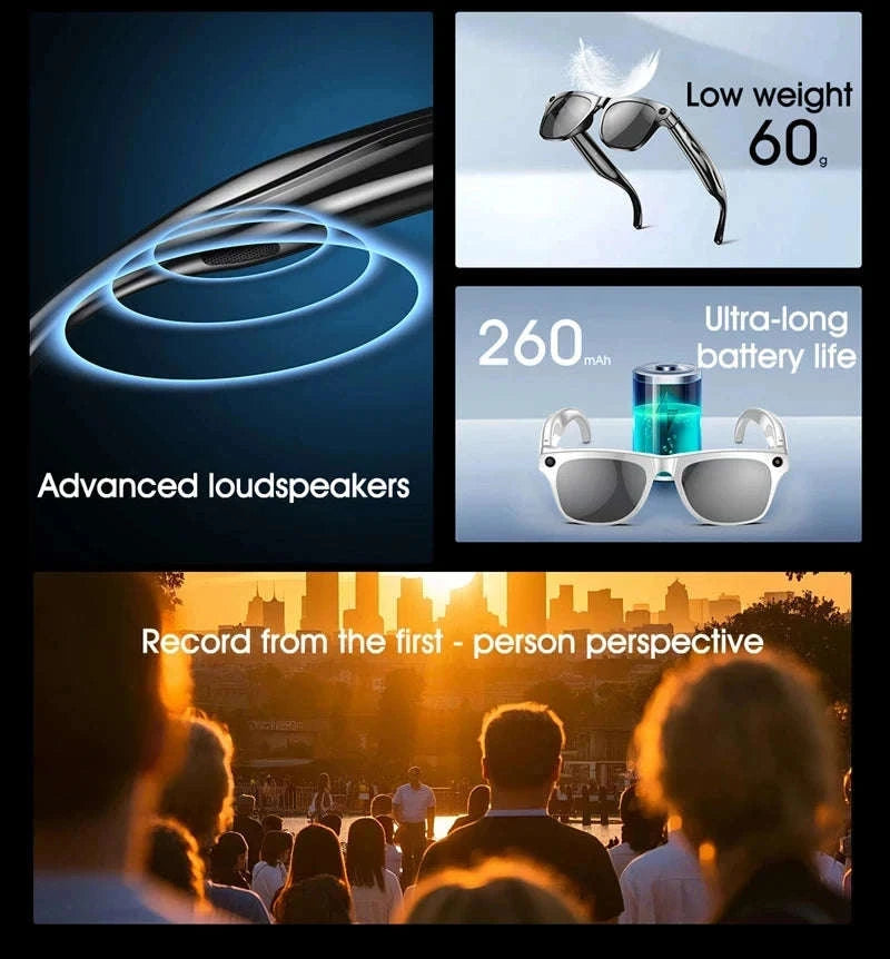 4K AI Smart Glasses with Photochromic Lenses and HD Camera-Black