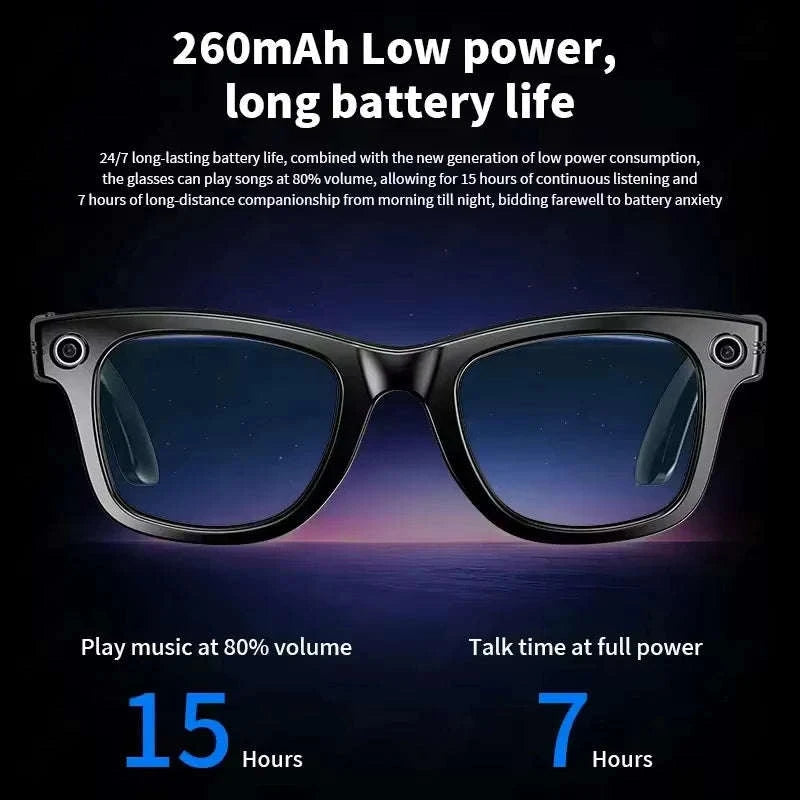 4K AI Smart Glasses with Photochromic Lenses and HD Camera-Black