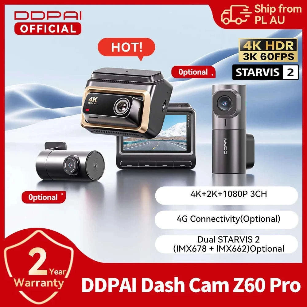 4K Dash Cam Front and Rear Interior Camera with HDR, 5GHz Wi‑Fi, GPS, ADAS, 4G Support-2-Channel / Poland / 256G SD Card